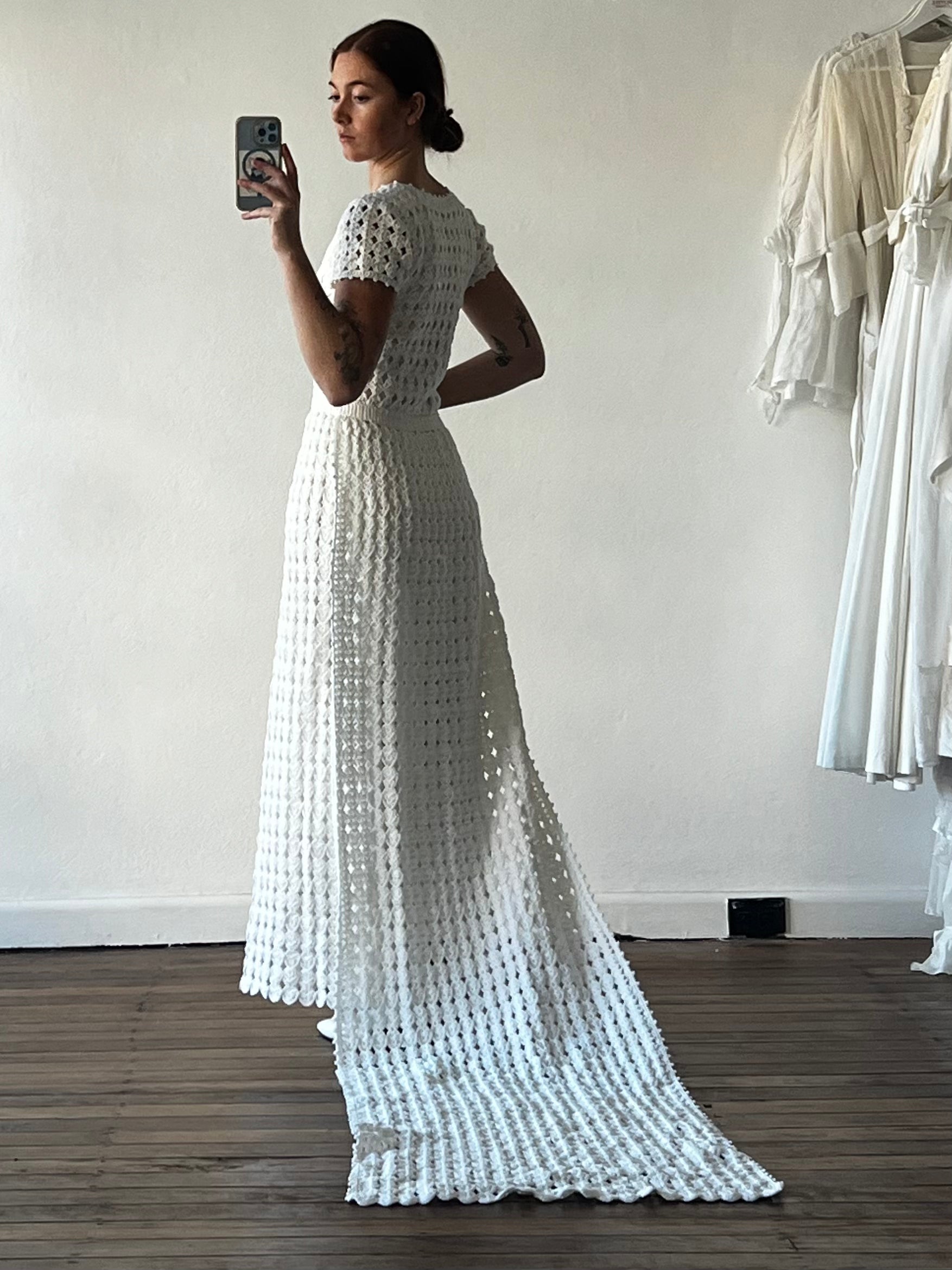 70s Crochet Panel Train Dress