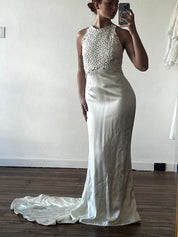 Dead-stock 90s Backless Halter Guipure Mermaid Dress
