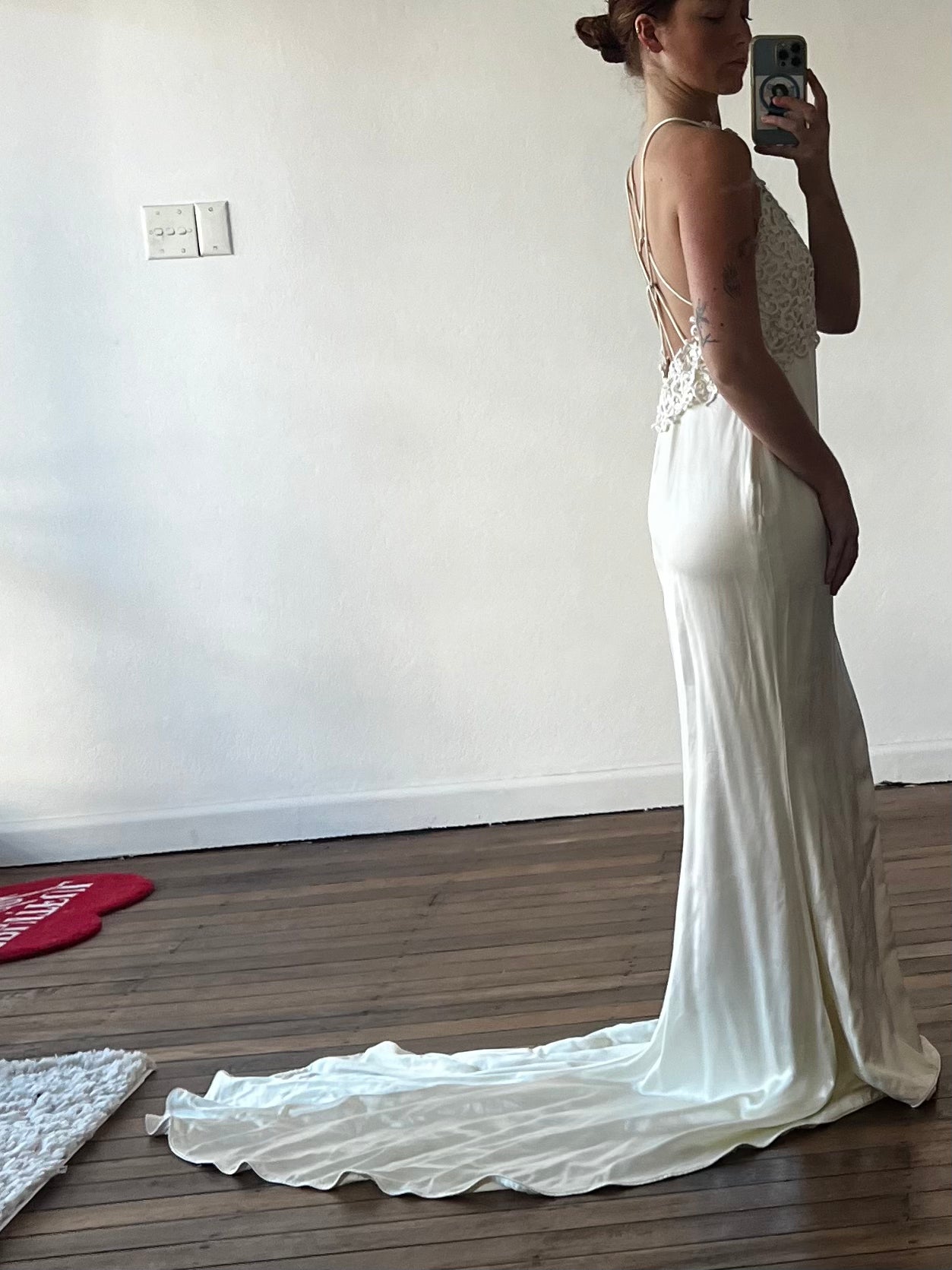 Dead-stock 90s Backless Halter Guipure Mermaid Dress