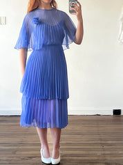 60s Indigo Blue Pleated Chiffon Dress