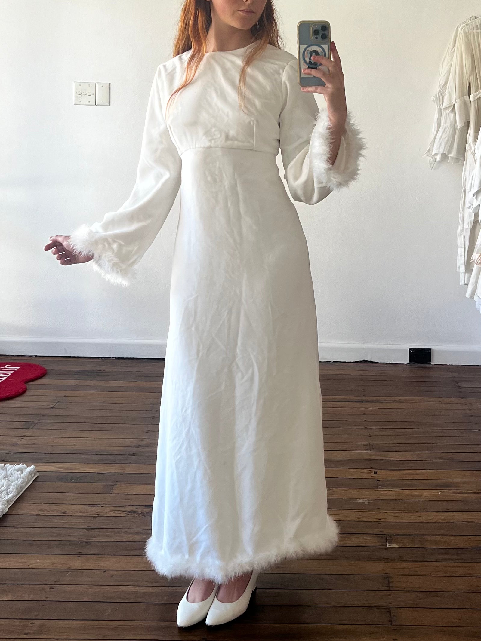 60s Feather Trim Velvet Dress and Hood
