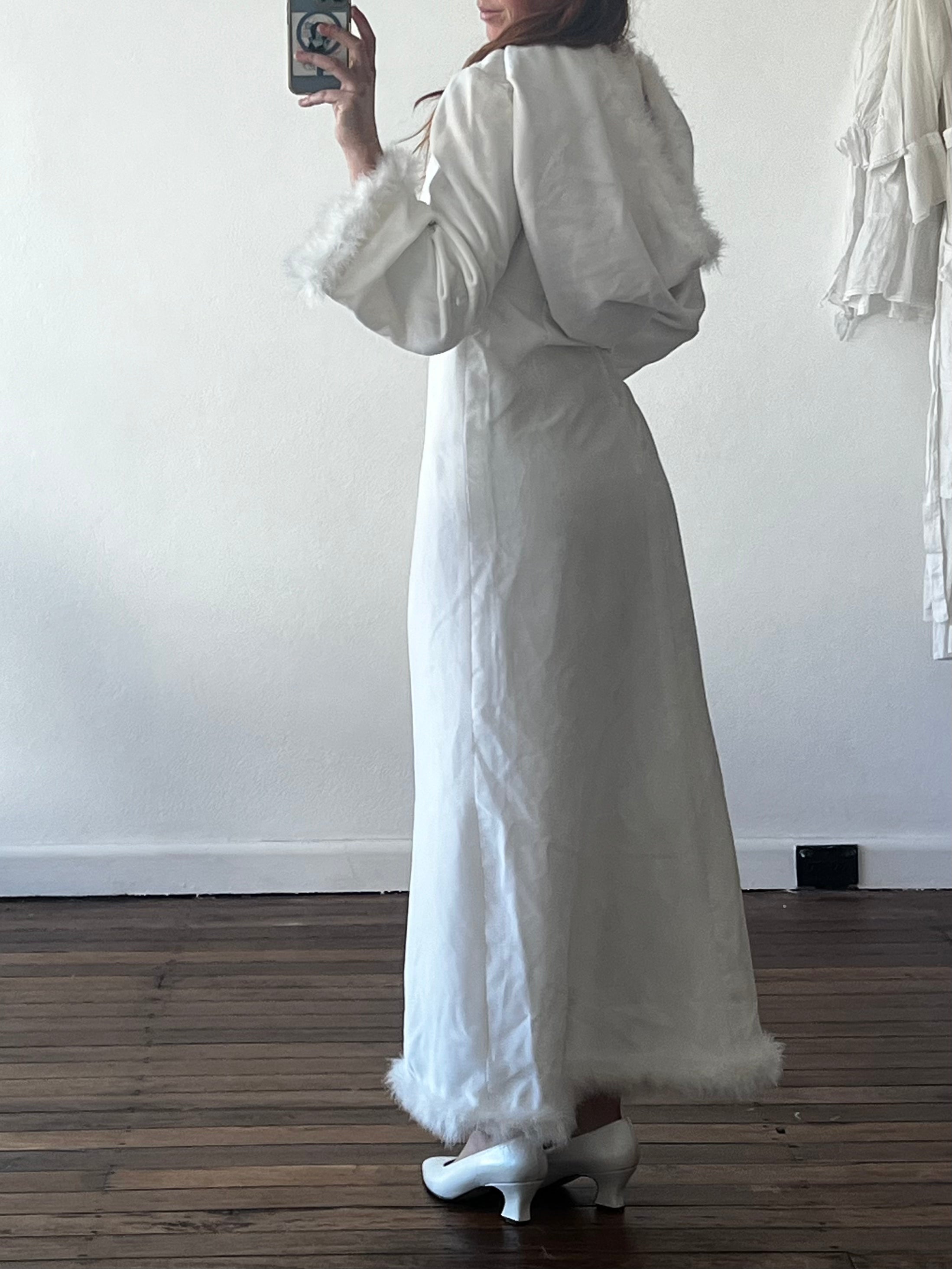 60s Feather Trim Velvet Dress and Hood