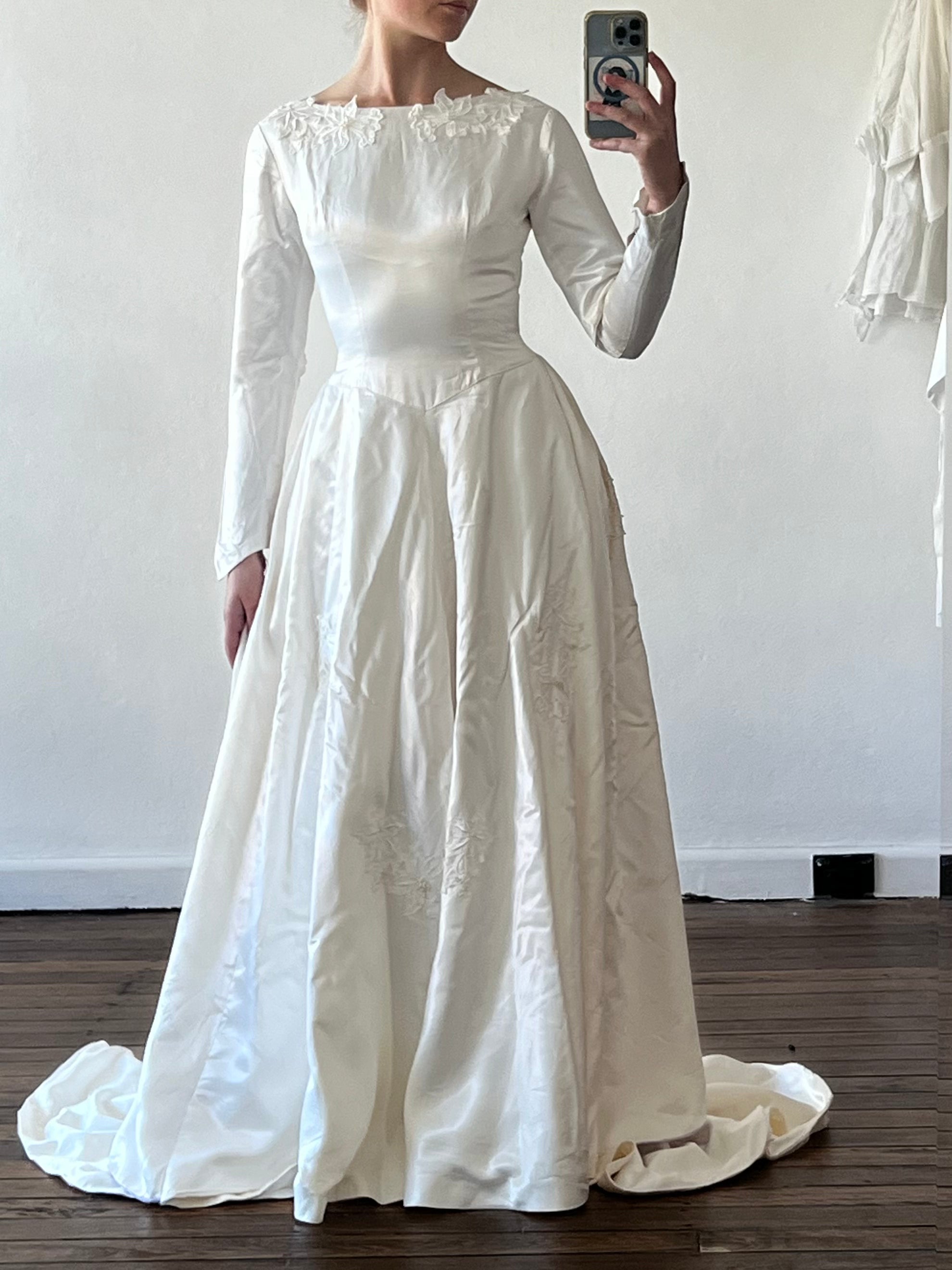 50s Franke Stuart Drop Waist Lace Detail Dress