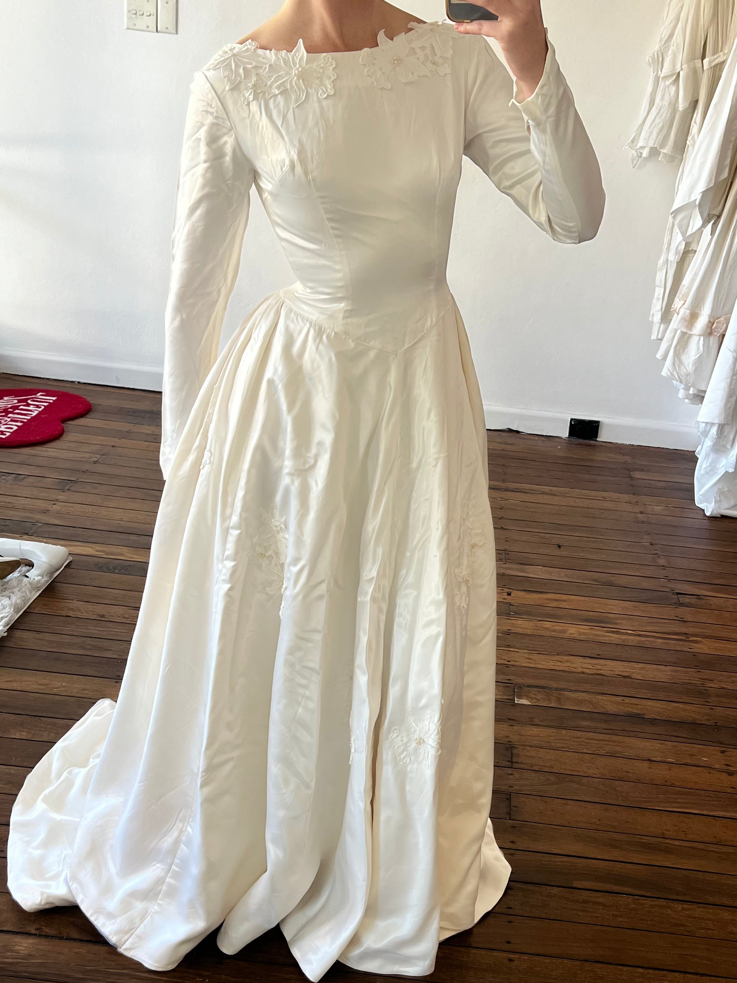 50s Franke Stuart Drop Waist Lace Detail Dress