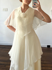1975 Franke Stuart Tiered Chiffon Butterfly Sleeve Dress