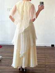 1975 Franke Stuart Tiered Chiffon Butterfly Sleeve Dress