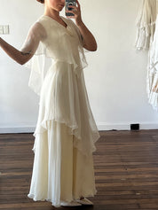 1975 Franke Stuart Tiered Chiffon Butterfly Sleeve Dress