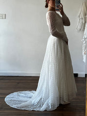 40s Embroidered Organza Boat-neck Dress