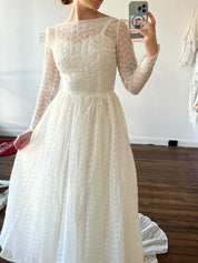 40s Embroidered Organza Boat-neck Dress