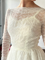 40s Embroidered Organza Boat-neck Dress