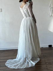 40s Embroidered Organza Boat-neck Dress