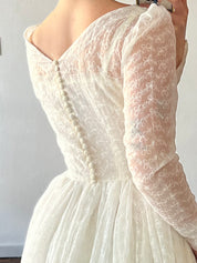 40s Embroidered Organza Boat-neck Dress