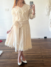 80s Mariana Hardwick Sailor Collar Reworked Antique Lace Dress