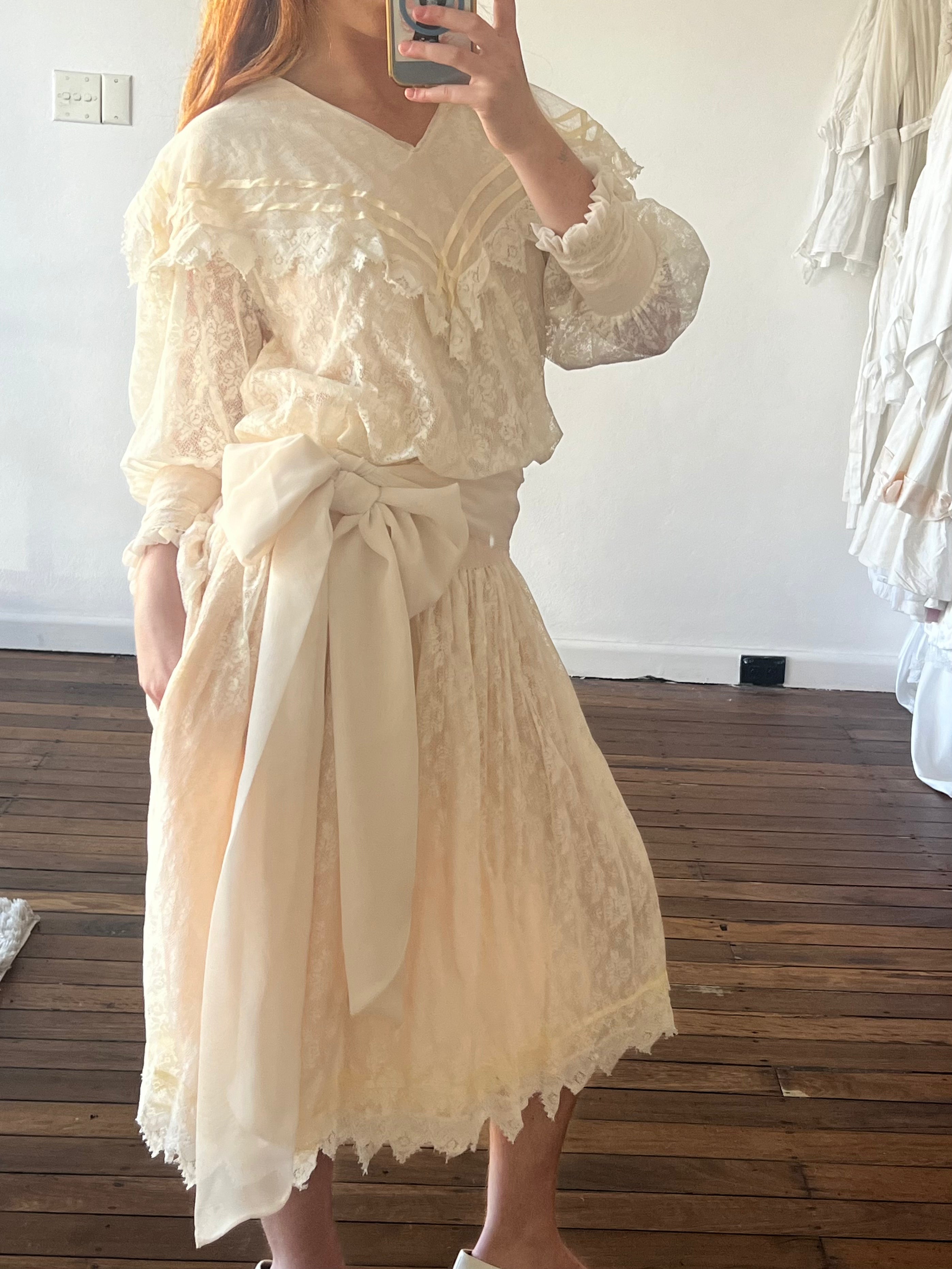 80s Mariana Hardwick Sailor Collar Reworked Antique Lace Dress