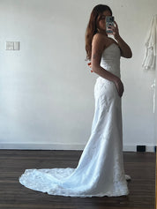 90s Beaded Lace Appliqué Strapless Dress