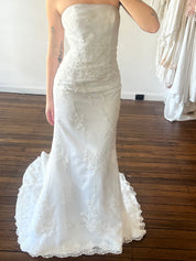 90s Beaded Lace Appliqué Strapless Dress