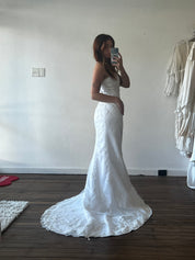 90s Beaded Lace Appliqué Strapless Dress