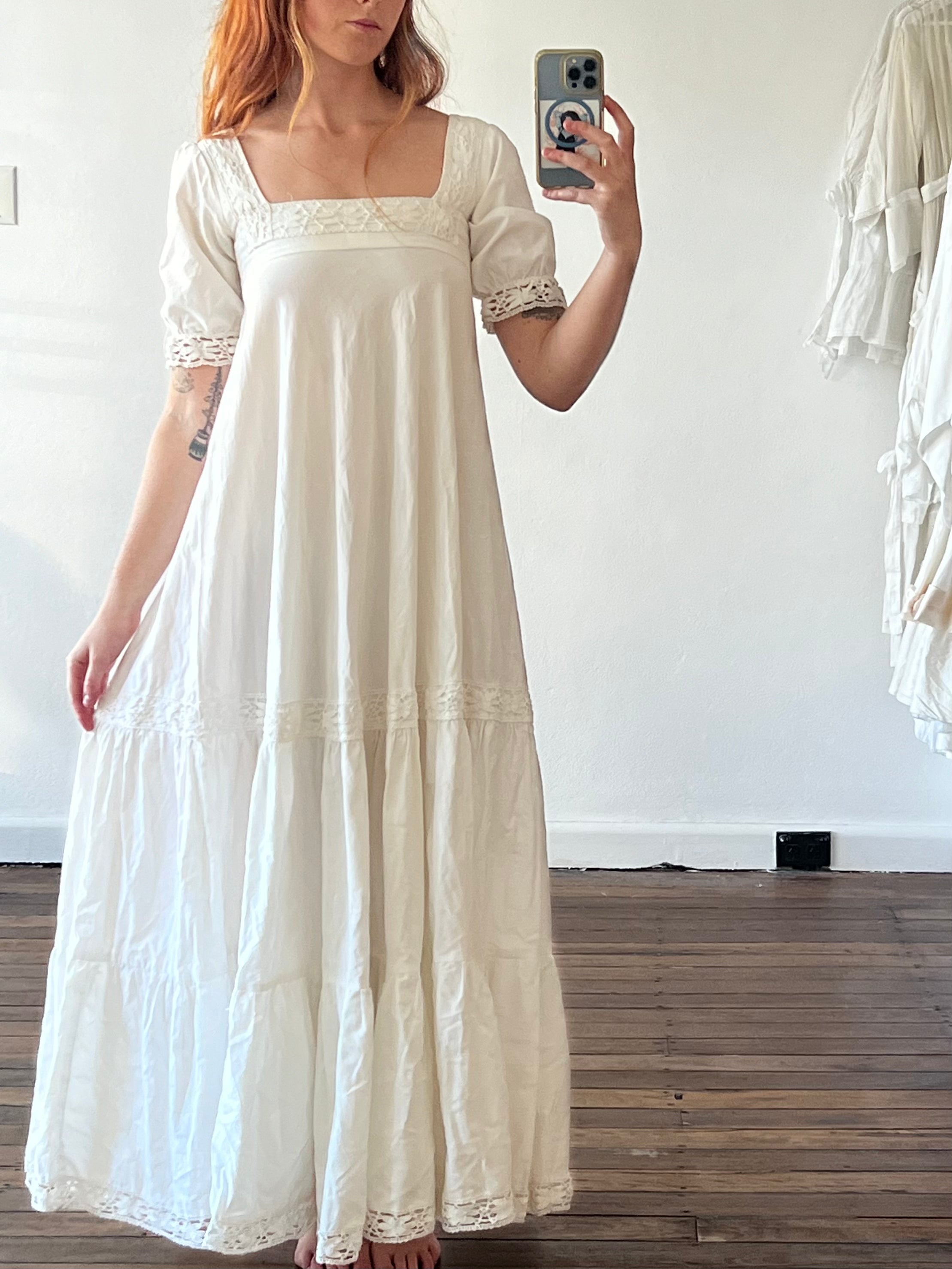 70s Laura Ashley Cotton Lace Trim Dress