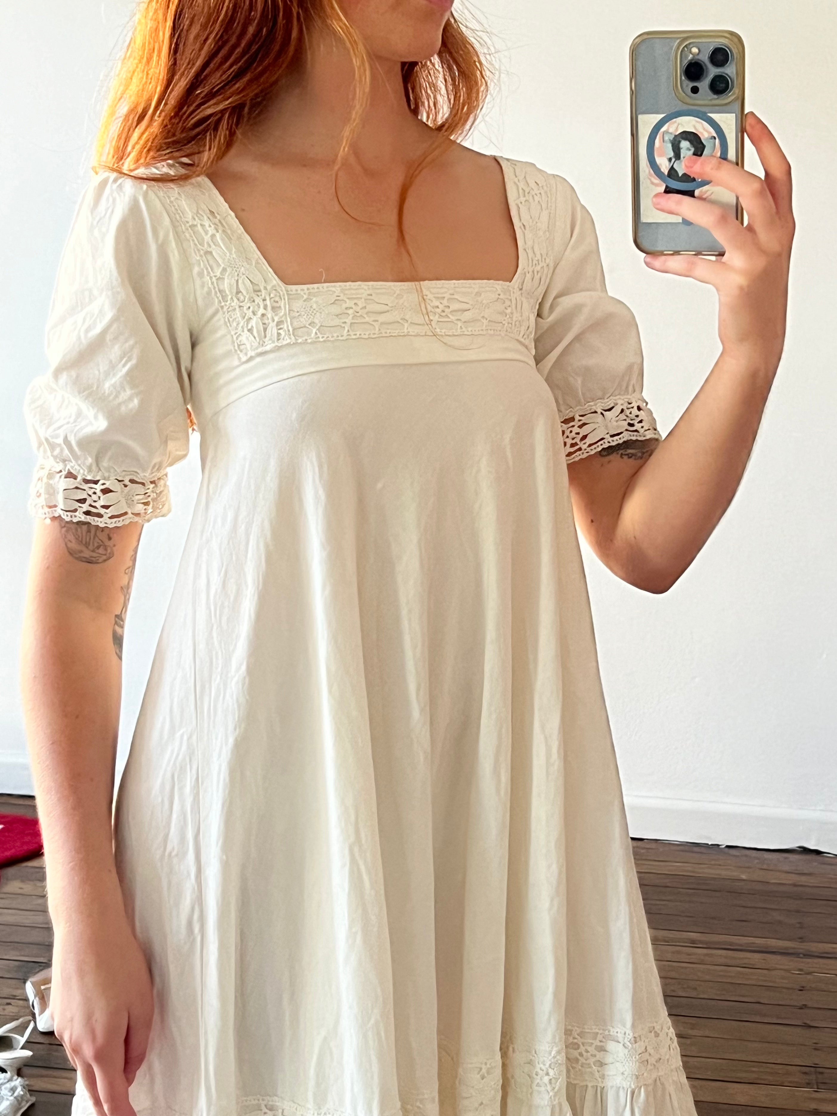 70s Laura Ashley Cotton Lace Trim Dress
