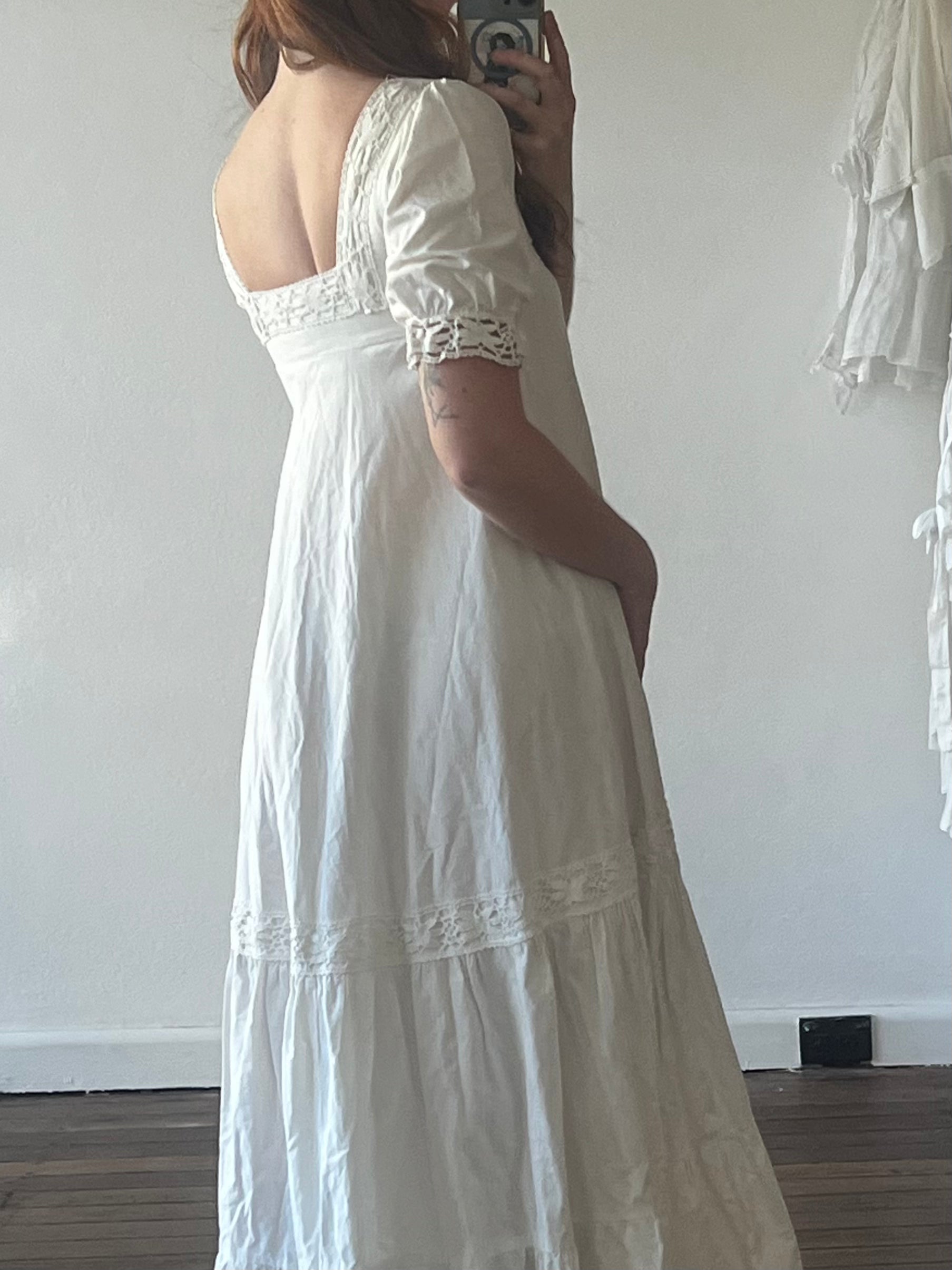 70s Laura Ashley Cotton Lace Trim Dress