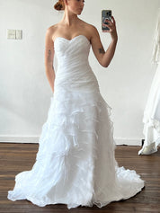 2000s Strapless Drop Waist Tiered Organza Dress
