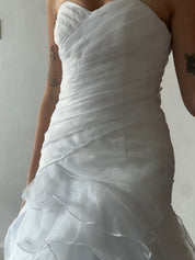 2000s Strapless Drop Waist Tiered Organza Dress