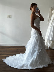 2000s Strapless Drop Waist Tiered Organza Dress