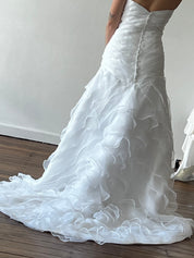 2000s Strapless Drop Waist Tiered Organza Dress