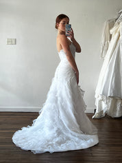 2000s Strapless Drop Waist Tiered Organza Dress
