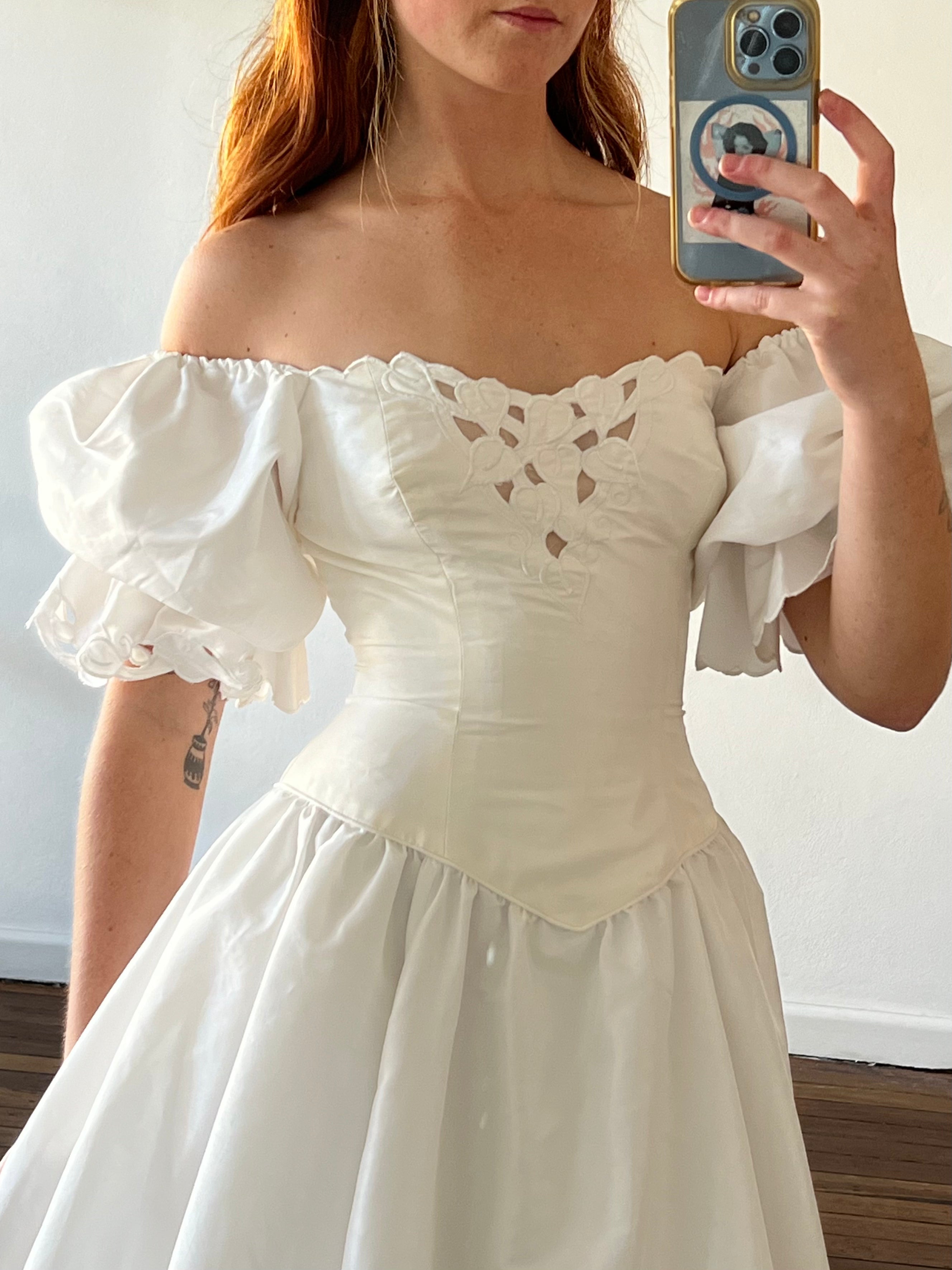 90s Mariana Hardwick Puff Sleeve Basque Waist Dress