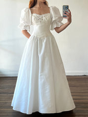 90s Mariana Hardwick Puff Sleeve Basque Waist Dress
