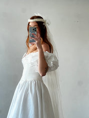 80s Adorned Headpiece Cathedral Veil with Fingertip Blusher