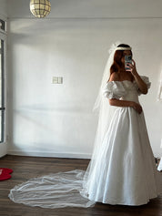 80s Adorned Headpiece Cathedral Veil with Fingertip Blusher