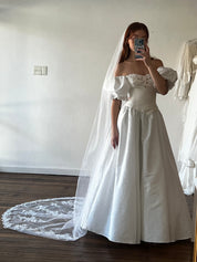 90s Alencon Lace Applique Chapel Veil