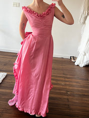 80s Pink Taffeta Lace Bustle Dress