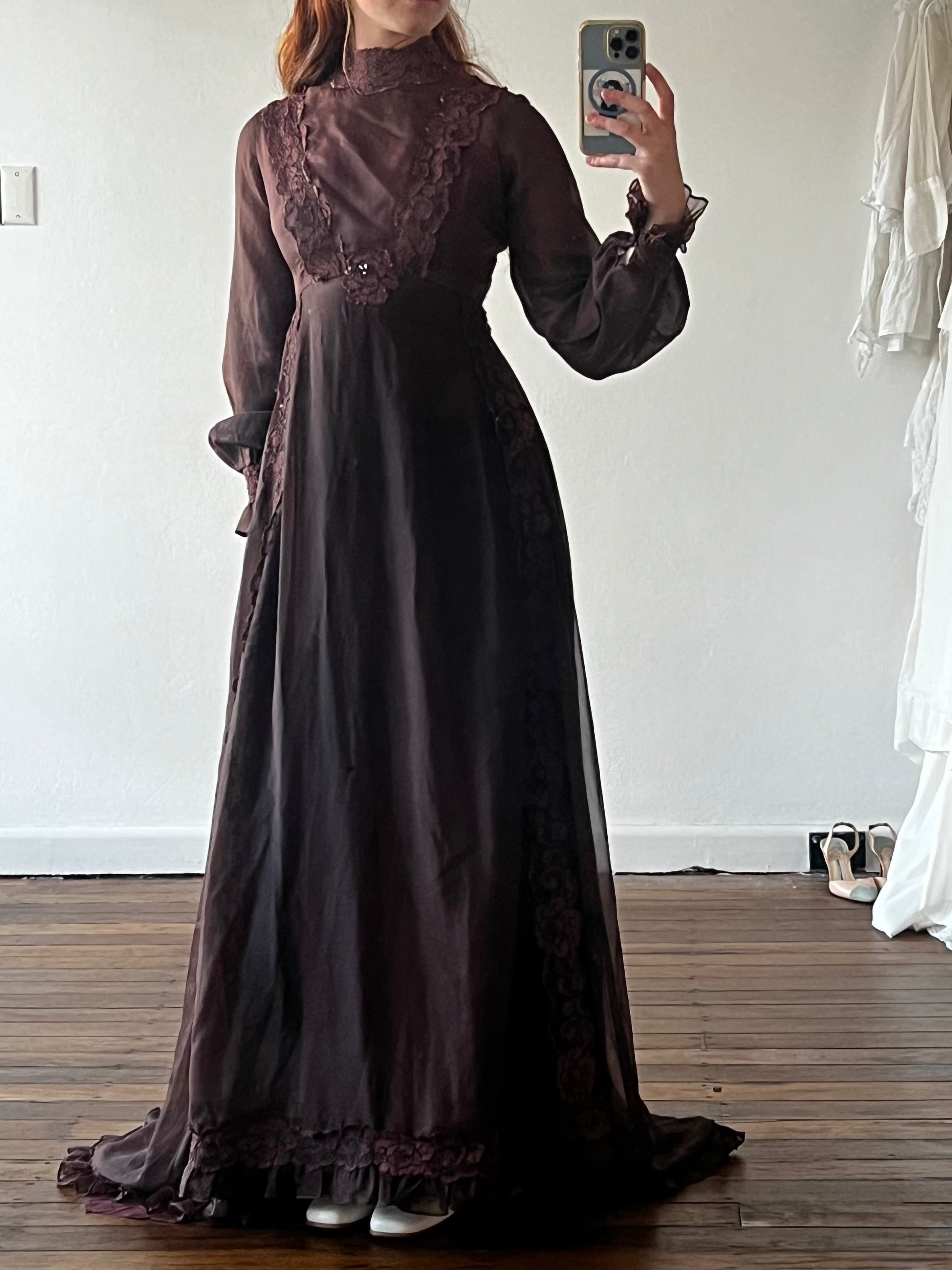 1948 Maroon Lace and Ruffle Detail Dress