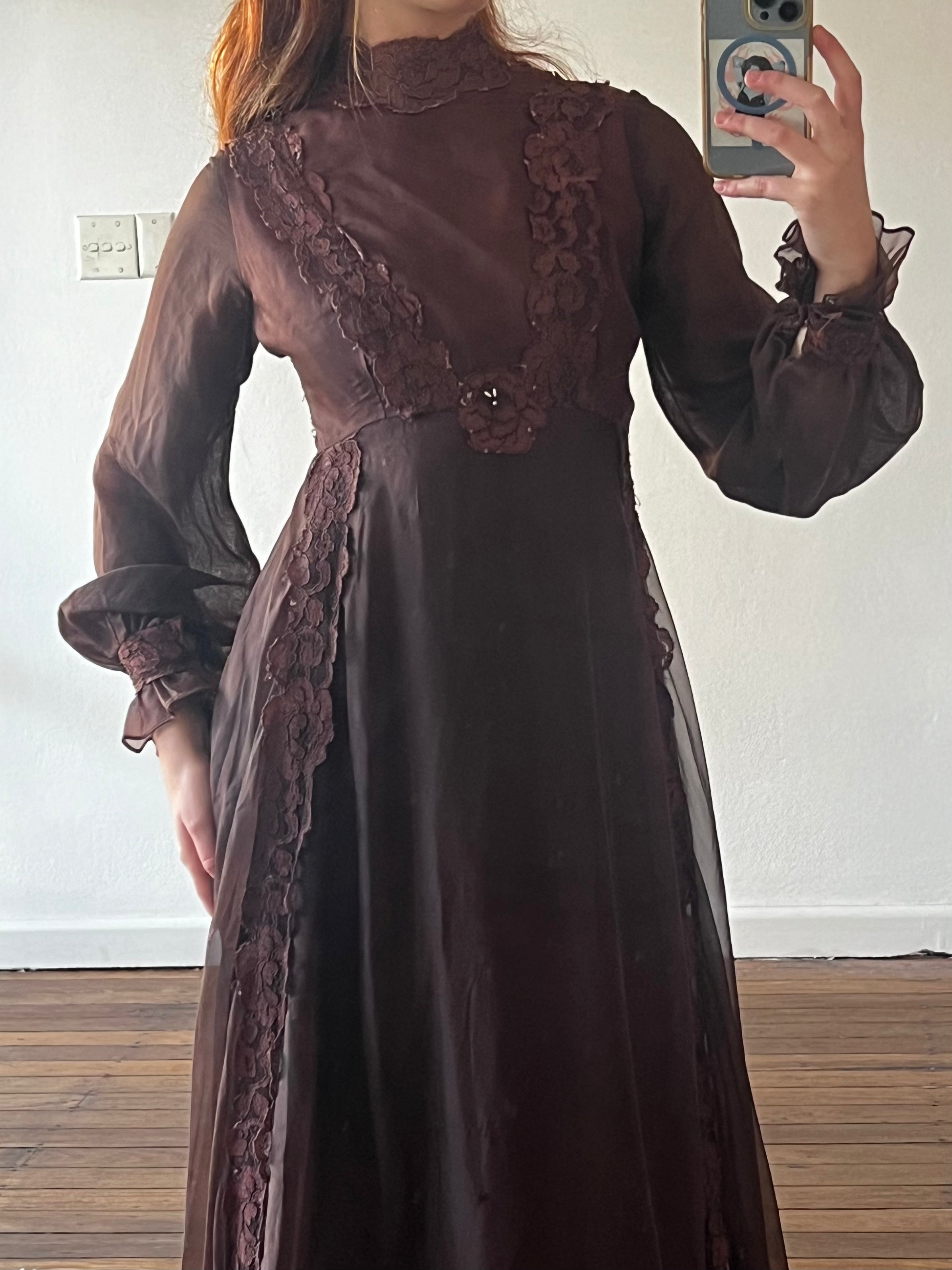 1948 Maroon Lace and Ruffle Detail Dress