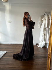 1948 Maroon Lace and Ruffle Detail Dress