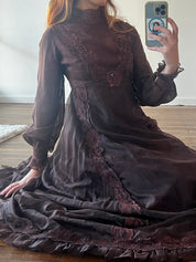 1948 Maroon Lace and Ruffle Detail Dress