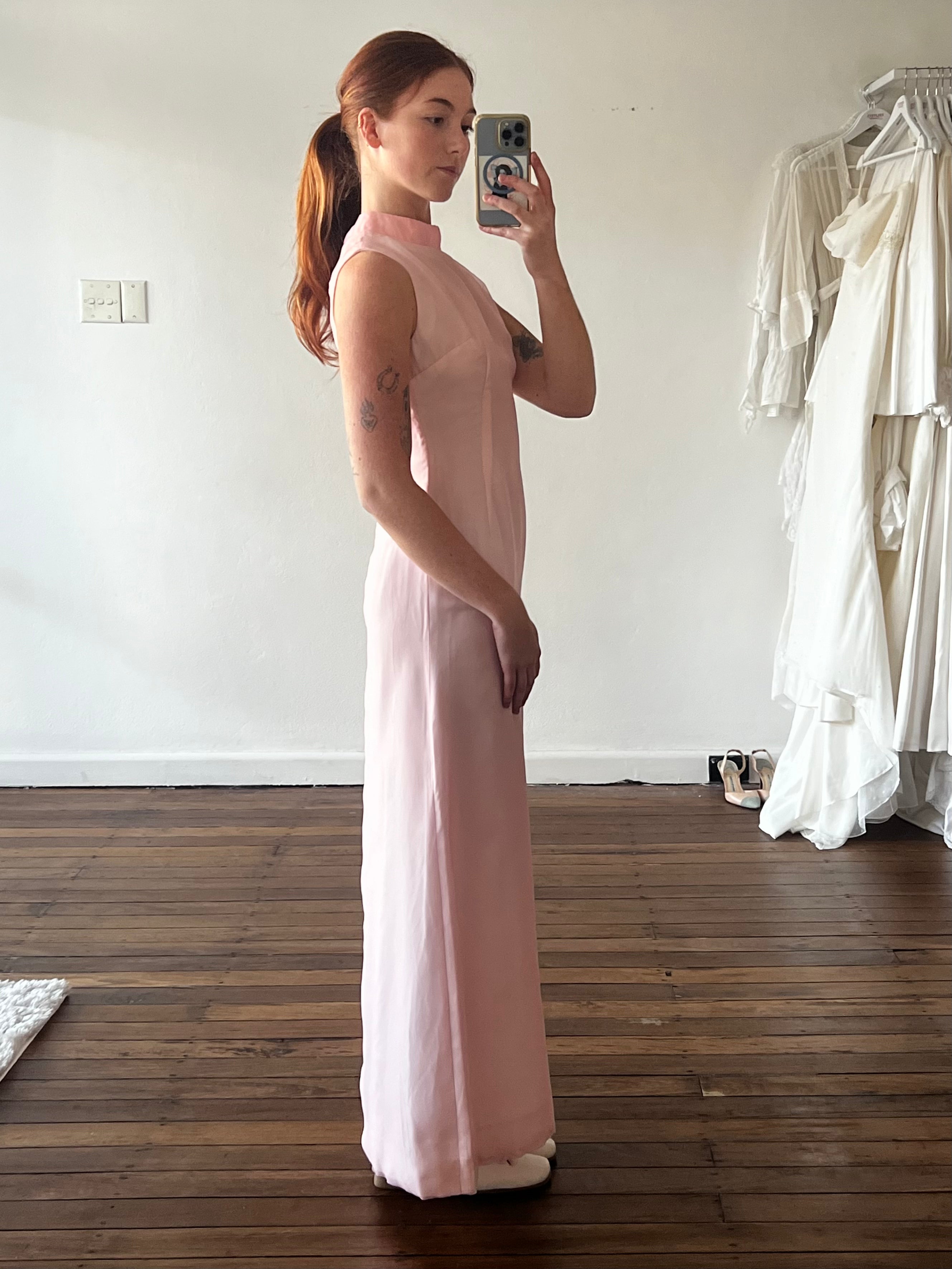 60s Pale Pink Ricky Richards Chiffon Shift Dress