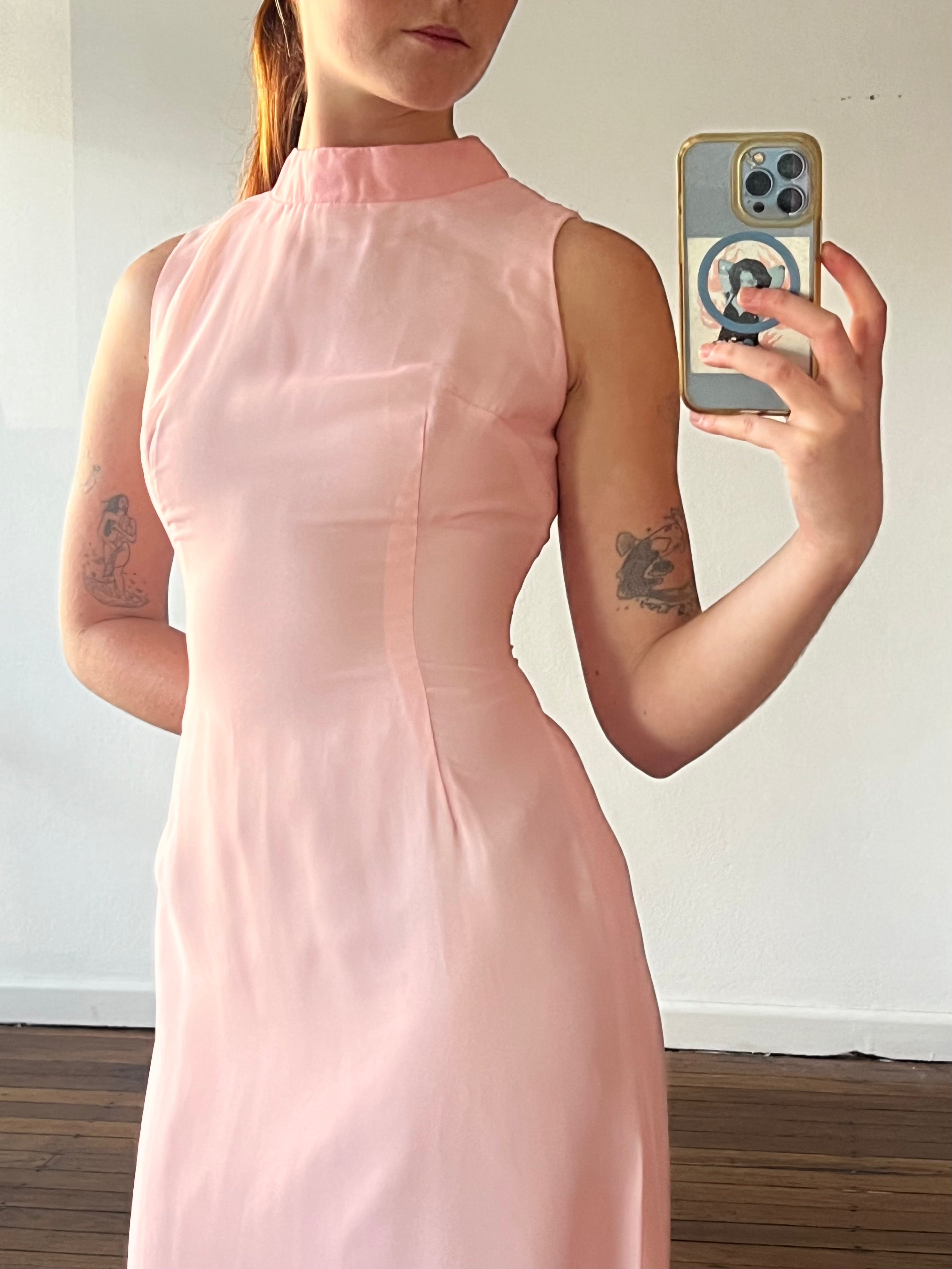 60s Pale Pink Ricky Richards Chiffon Shift Dress