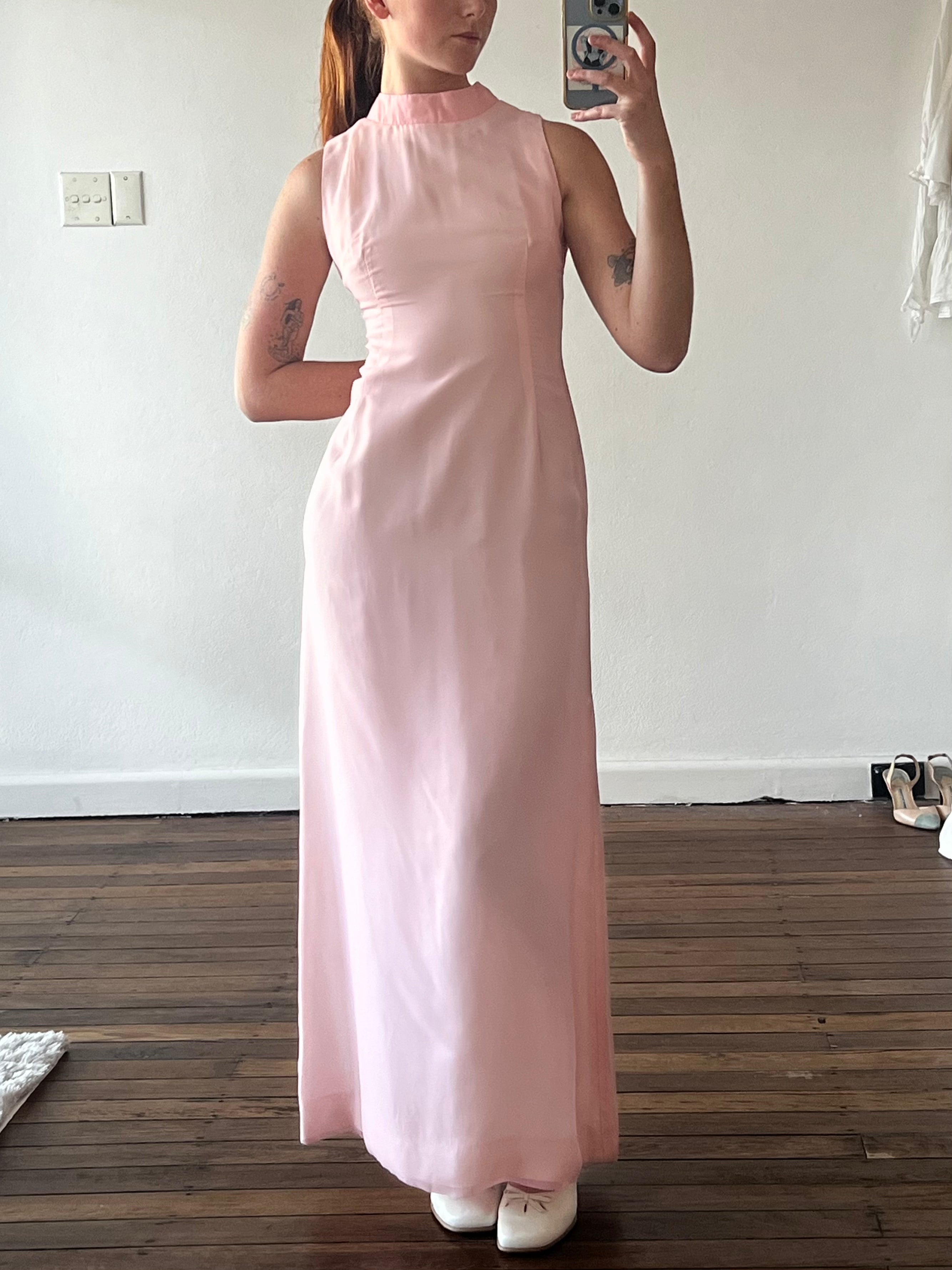 60s Pale Pink Ricky Richards Chiffon Shift Dress