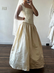 90s Duchess Silk Satin Inverted Pleat Skirt