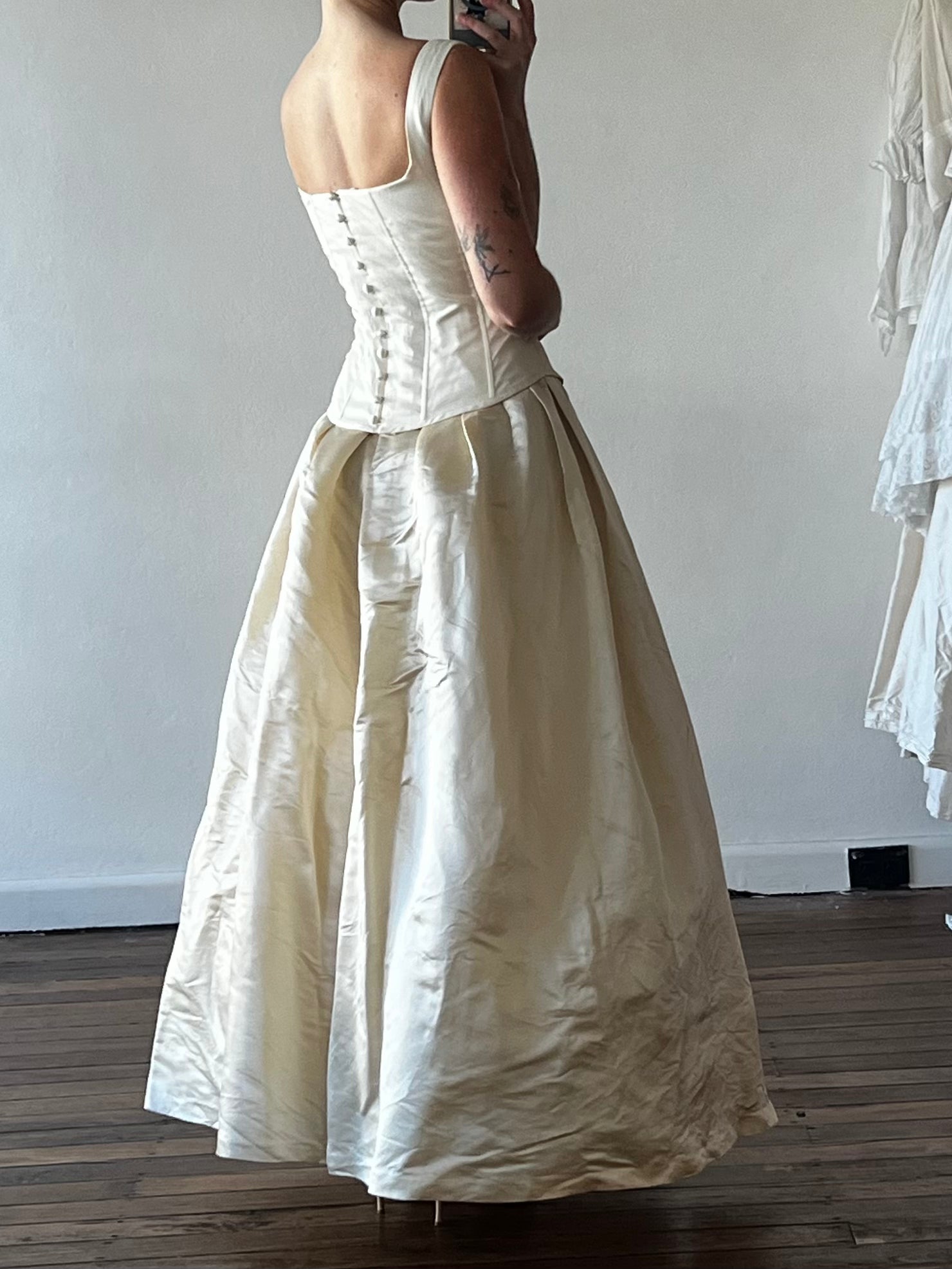 90s Duchess Silk Satin Inverted Pleat Skirt