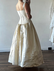 90s Duchess Silk Satin Inverted Pleat Skirt
