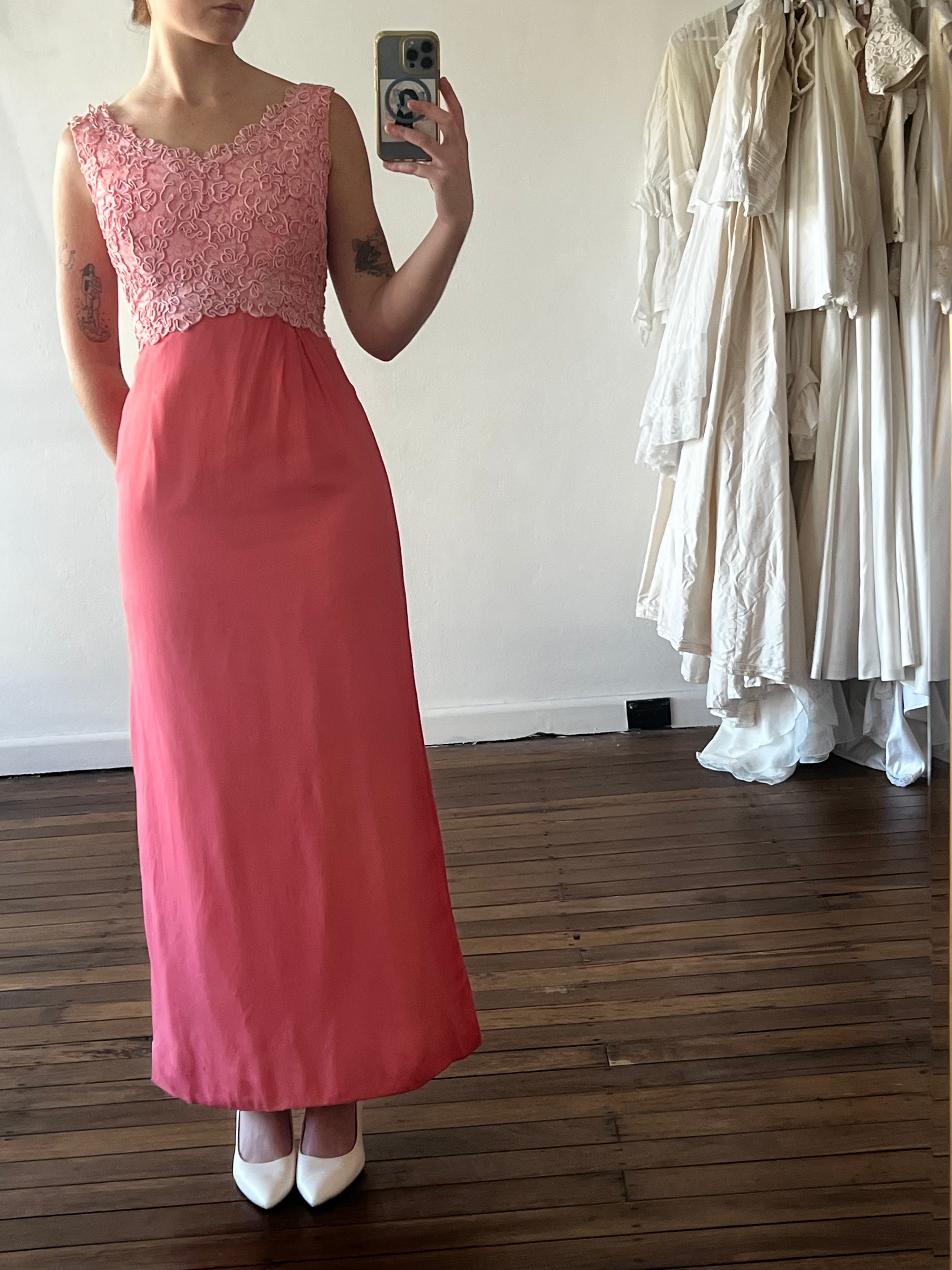 60s Coral Pink Chiffon Dress