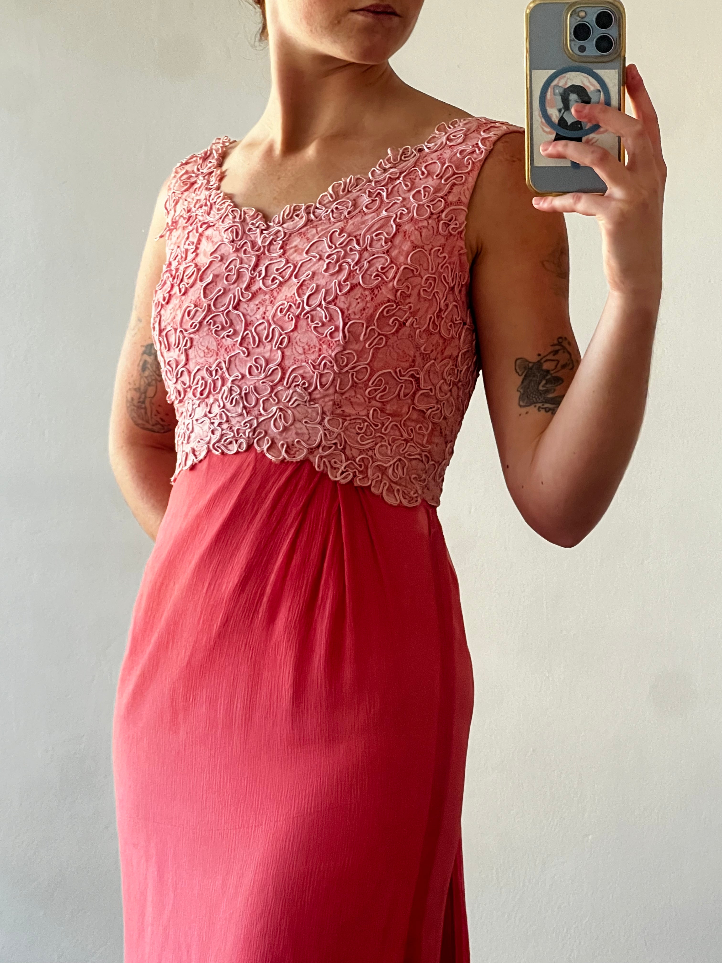60s Coral Pink Chiffon Dress