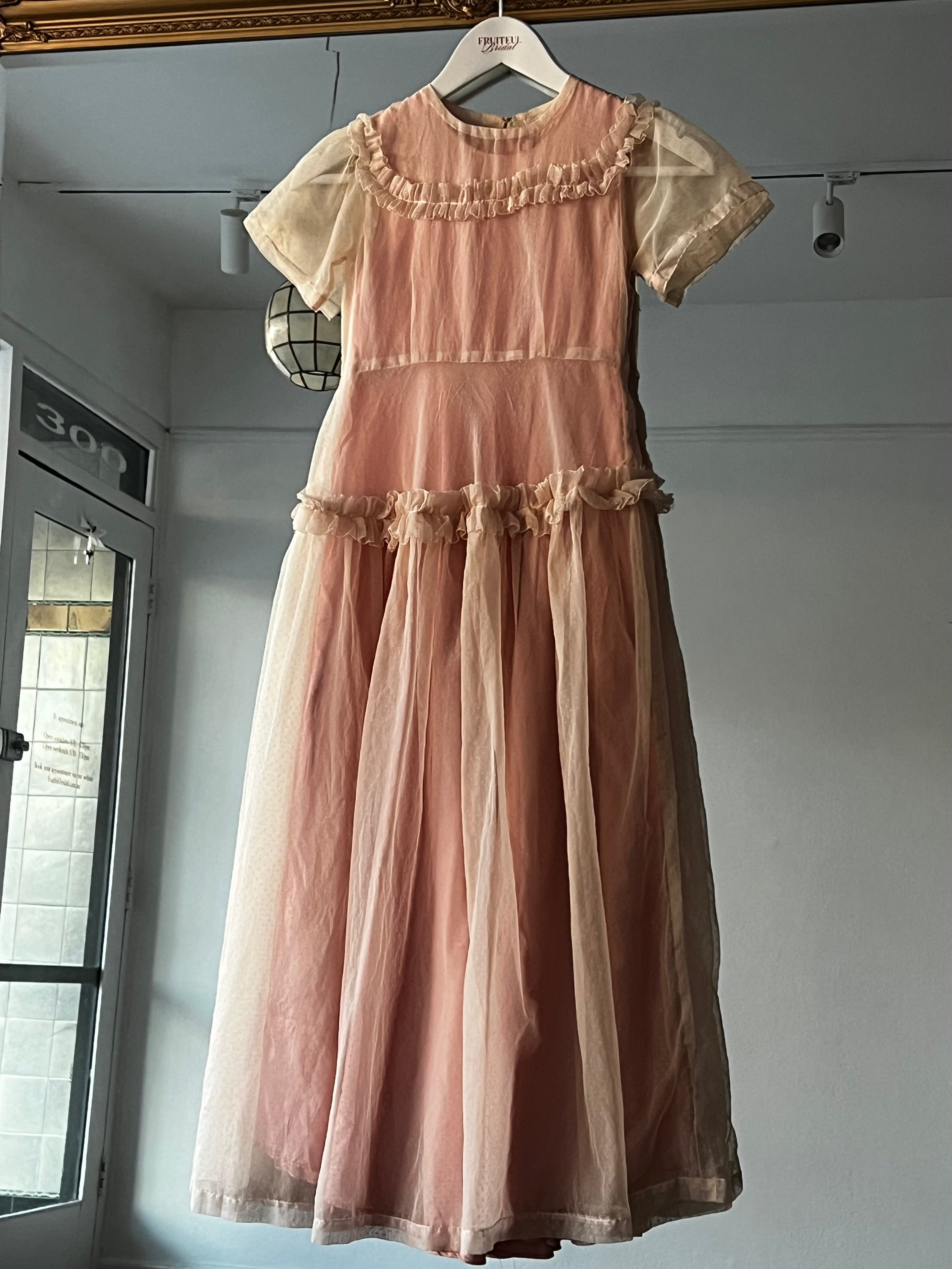 50s Silk Organza Pink Flower Girl Dress