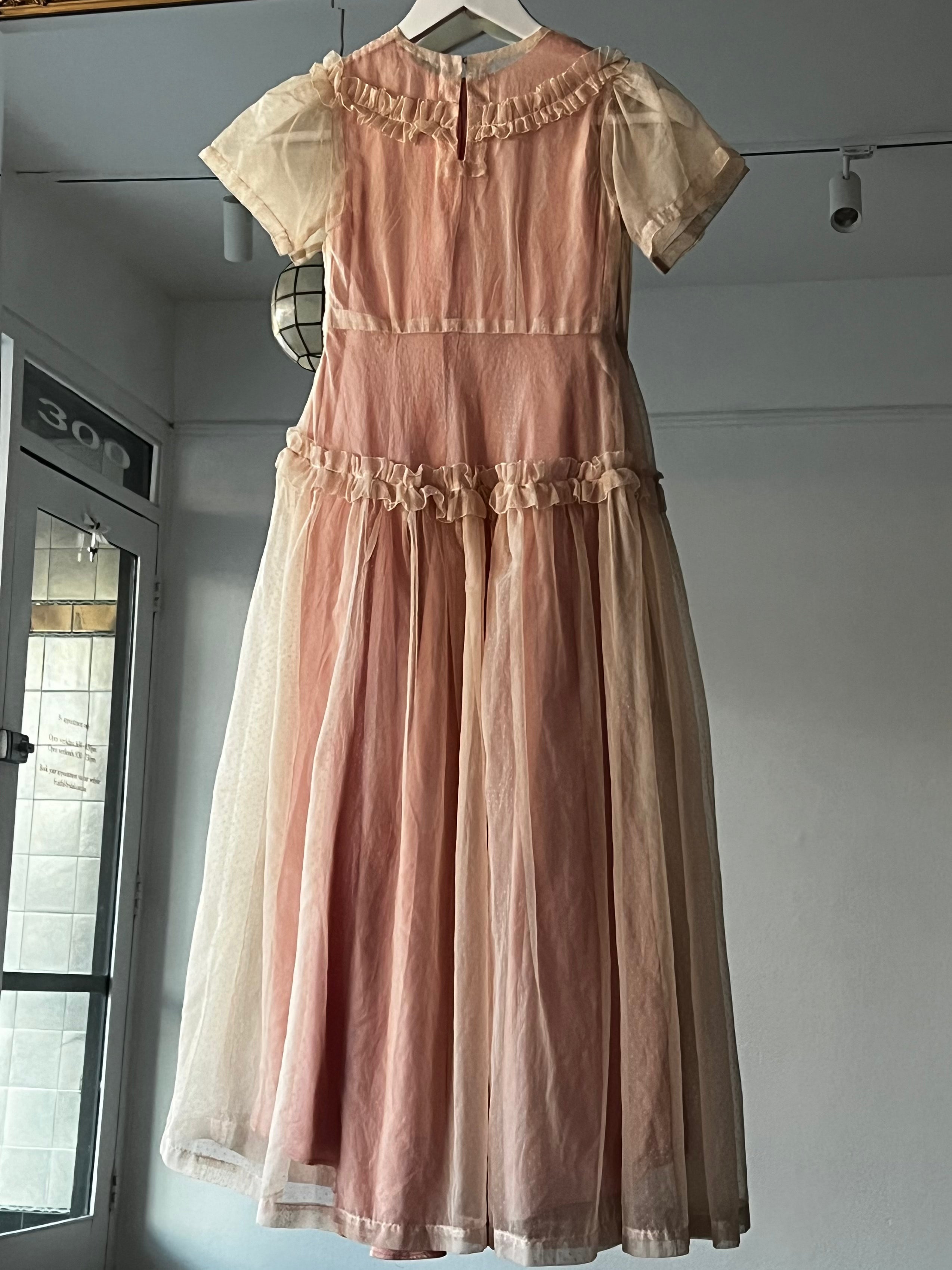 50s Silk Organza Pink Flower Girl Dress