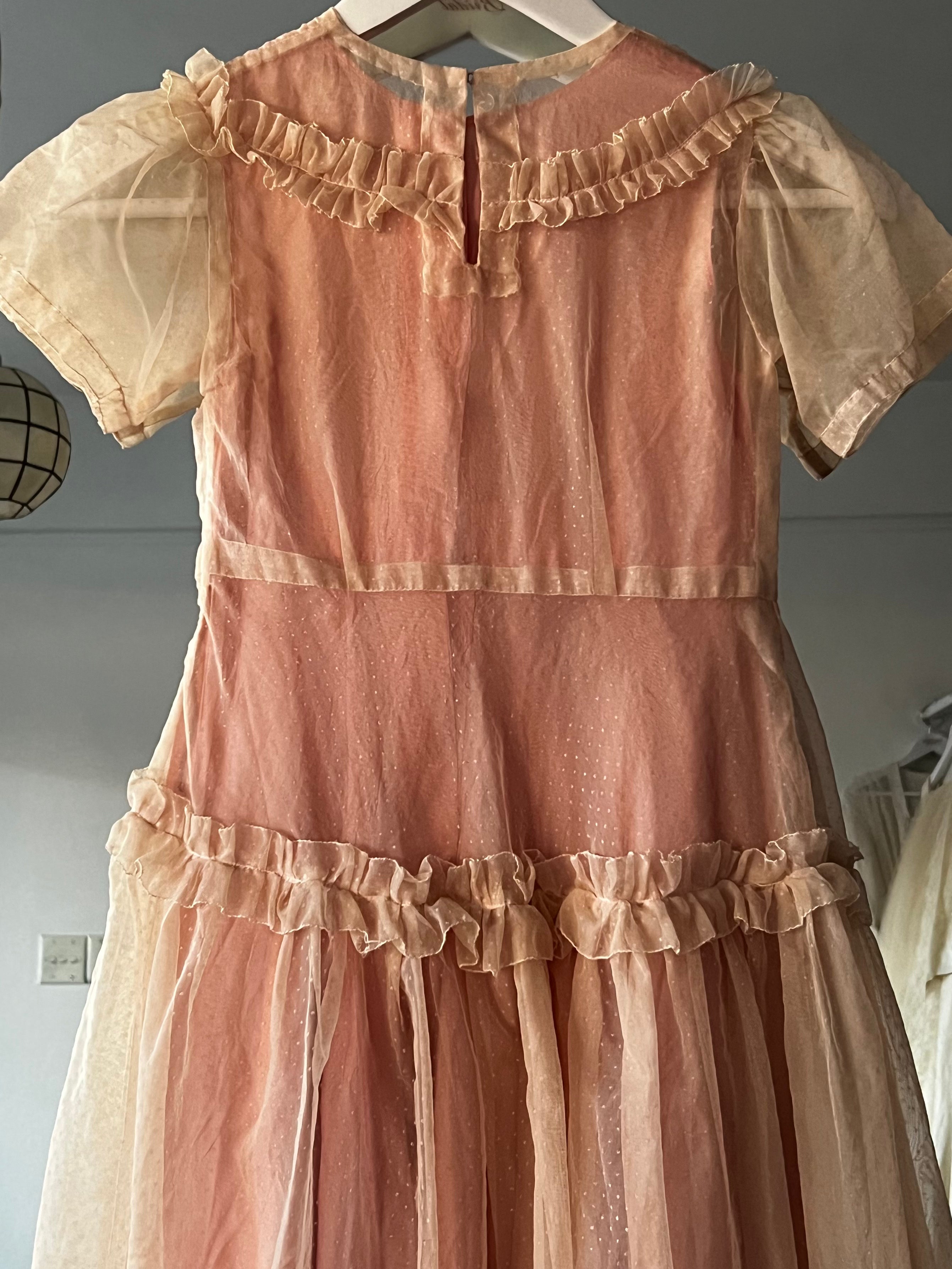 50s Silk Organza Pink Flower Girl Dress